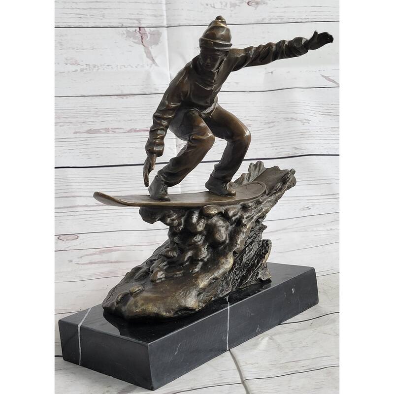 Snowboarder Bronze Metal Sculpture Statue Figure Trophy On Marble Base