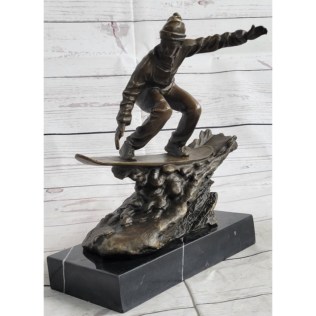 Snowboarder Bronze Metal Sculpture Statue Figure Trophy On Marble Base