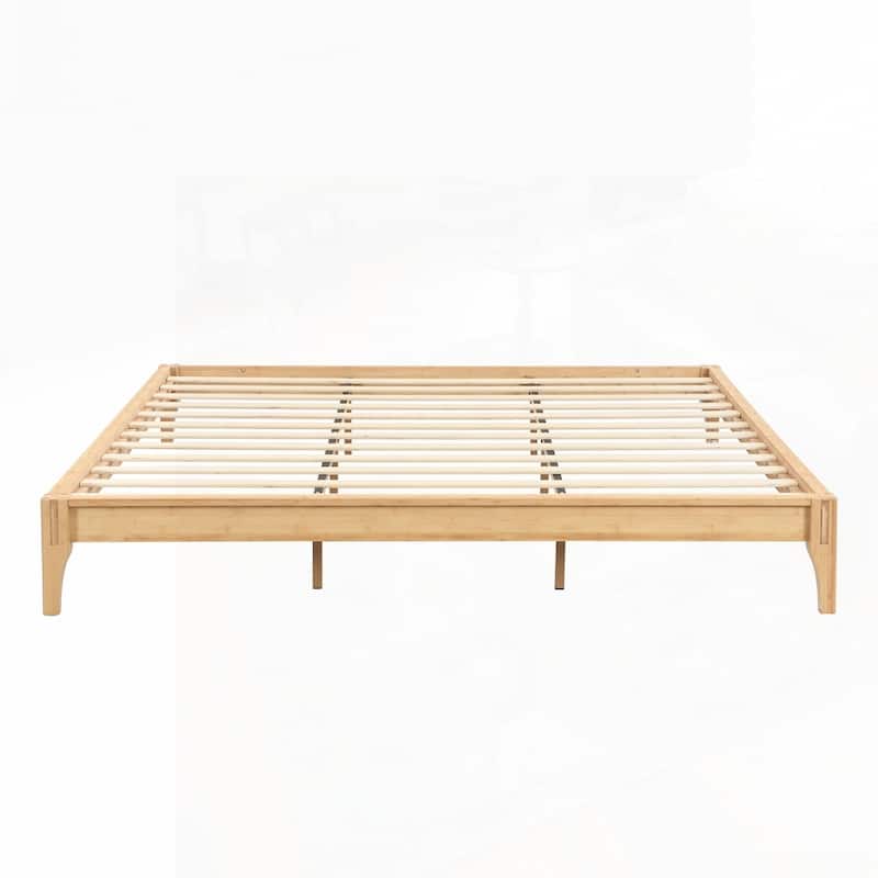 12 Inch Solid Dry Bamboo Wood Platform Bed Framewith Wood Slat Support,