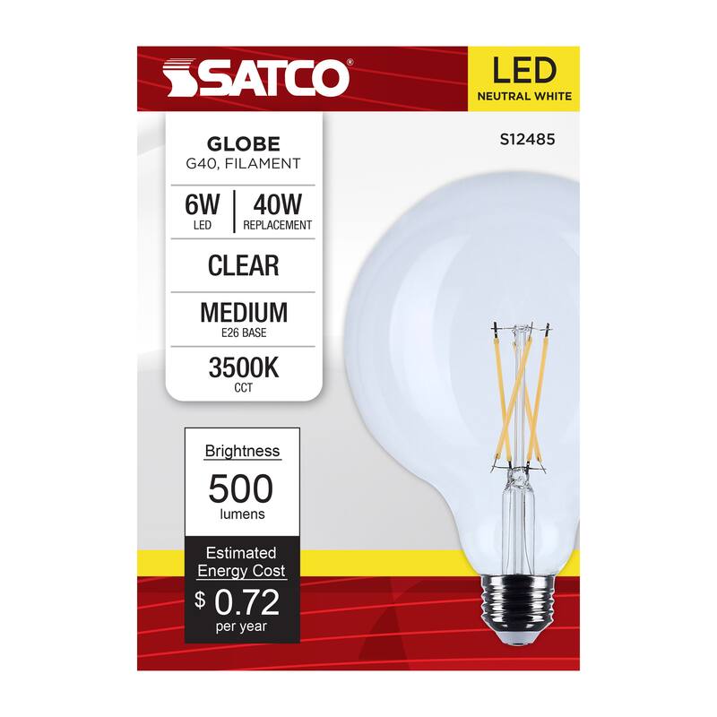 6 Watt G40 LED Medium Base Clear 3500K CCT 120 Volt