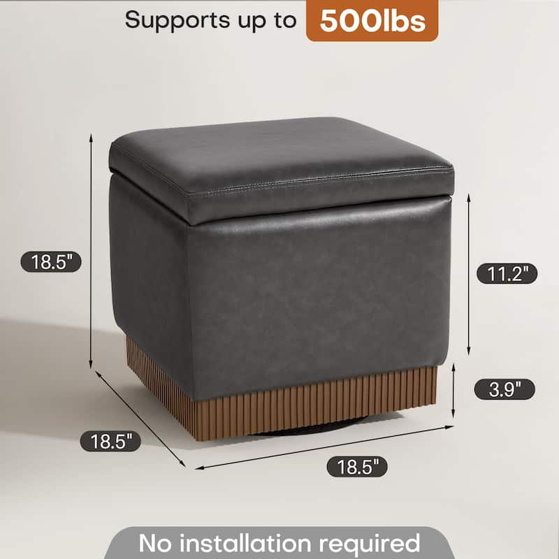 Swivel Storage Ottoman Bench Footstool with Flip-top and Acacia Frame