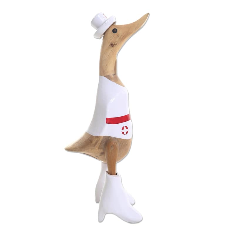 NOVICA Handmade Nurse Duck Wood Sculpture - 35 cm H x 9 cm W