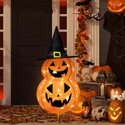 34" Pop-up Jack-O-Lanterns Witch's Hat Outdoor Halloween Decoration