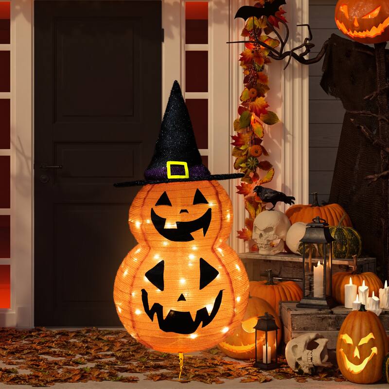 34" Pop-up Jack-O-Lanterns with Witch's Hat Outdoor Halloween Decoration