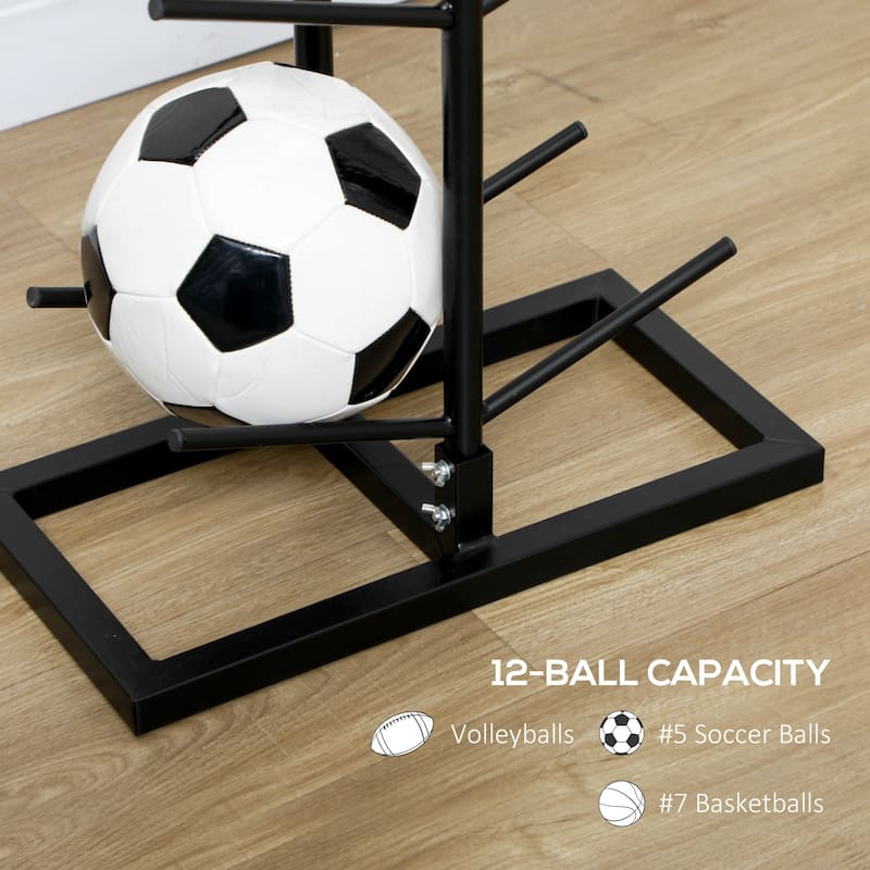 Soozier Ball Storage Rack, Vertical Basketball Rack, Steel Ball Holder Organizer for Gym Garage Classroom, 12-Ball Capacity