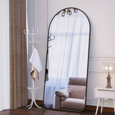 32 Inch Arch Framed Freestanding Full Length Mirror in Black - 32" x 71" in.