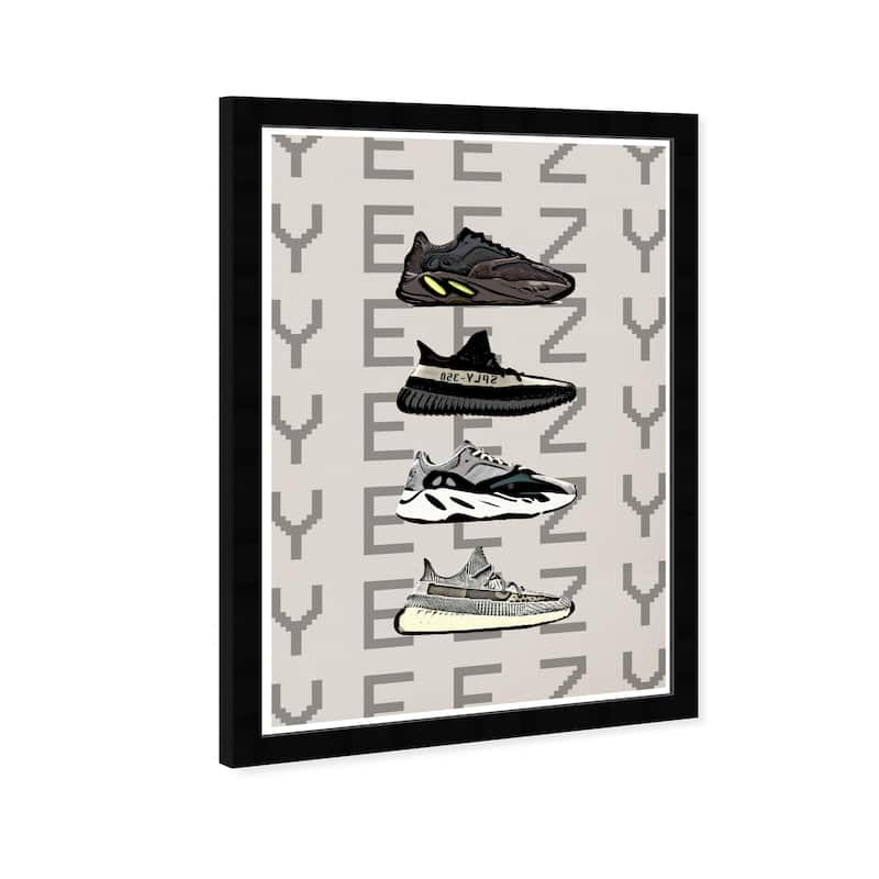 Wynwood Studio 'Hypebeast Sneakers' Fashion and Glam Wall Art Framed Print Shoes - Gray, Black