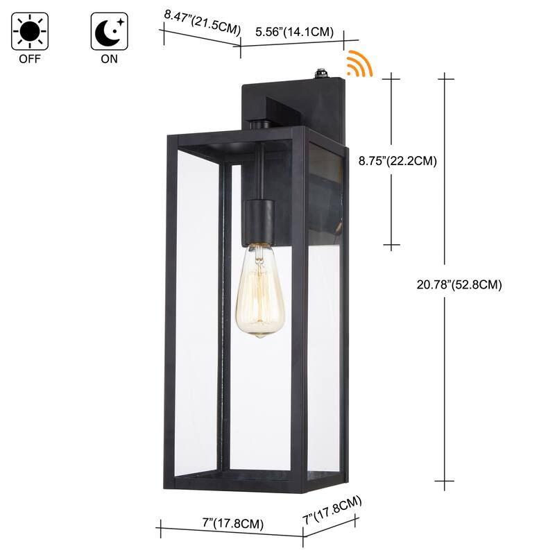 1-Light 21'' H Matte Black Outdoor Wall Lantern Sconce with Dusk to Dawn Sensor