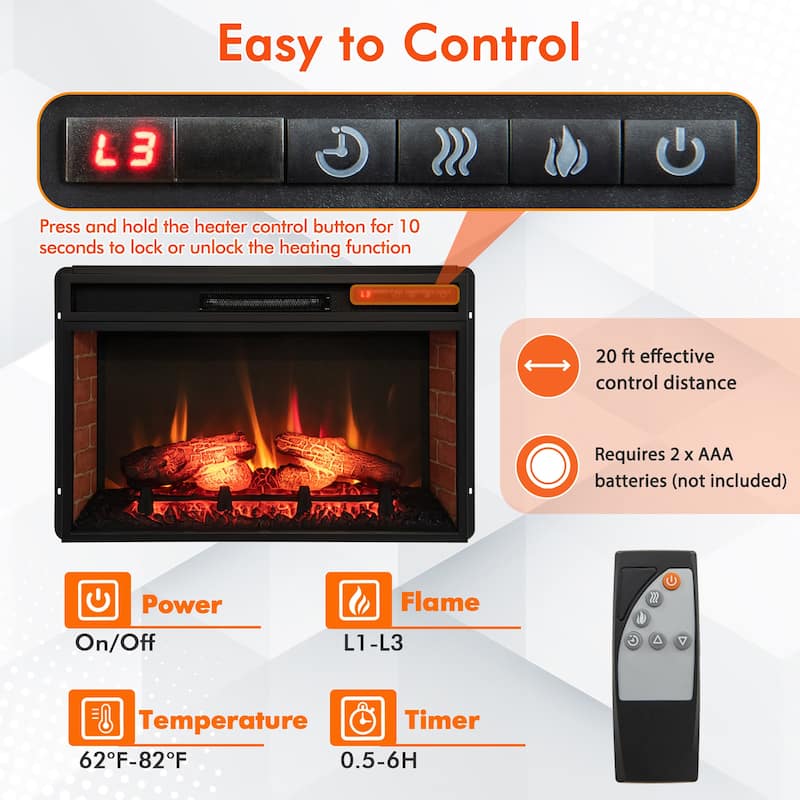 Gymax 1400W 26 Inch Electric Fireplace Insert 4777 BTU Recessed