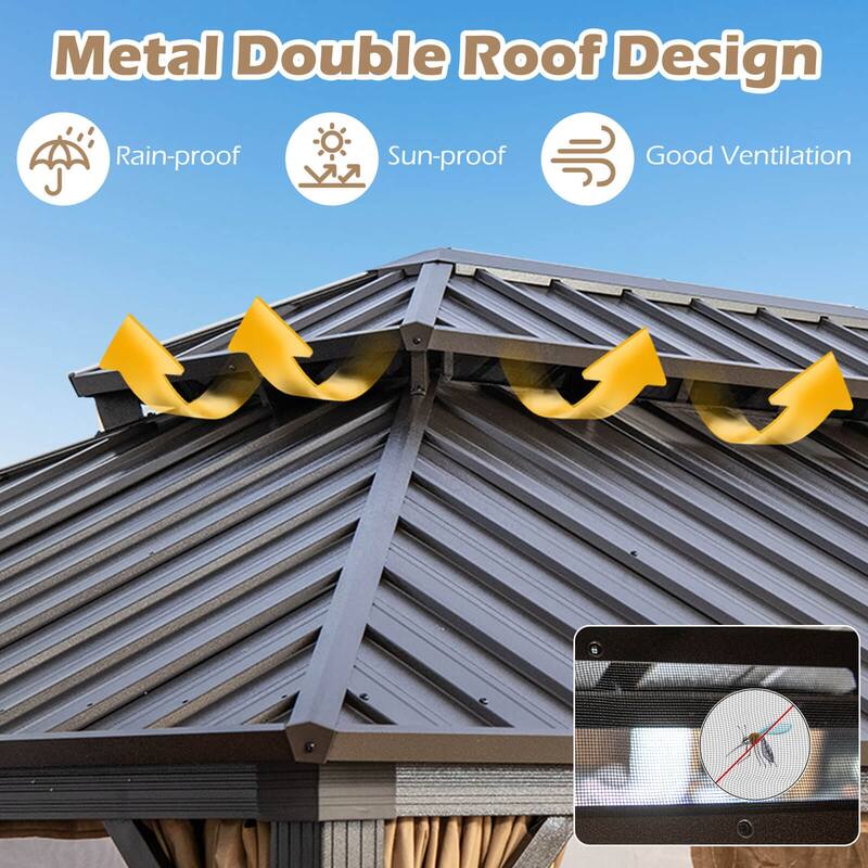 Costway 16 x 12 FT Hardtop Gazebo Aluminum Frame Permanent Pavilion - See Details