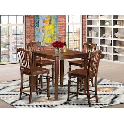 Modern Pub Table & Kitchen Chairs Set - 36" Square Table with 4 Stools - Hardwood Dining Set