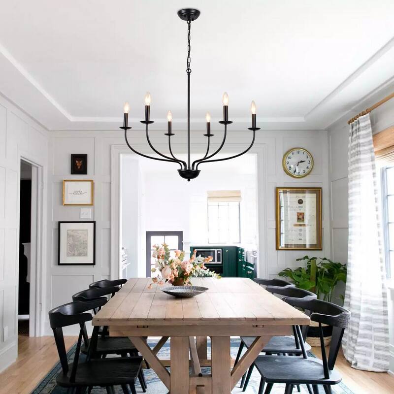 6-Light Farmhouse Candle Chandelier Modern Hanging Lamp for Living Room Kitchen Hallway Entryway - N/A