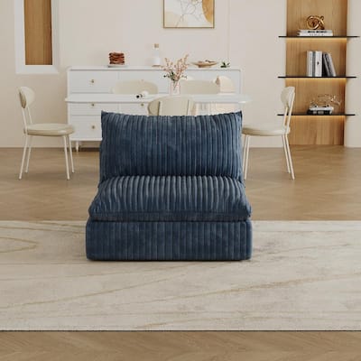 Blue Corduroy Fabric Cloud Sofa, 40x40x24 inches, Feather-filled, Modular Design