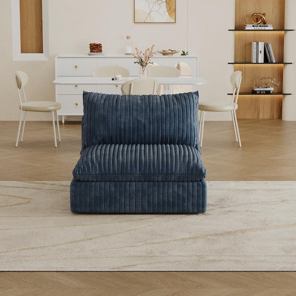 Blue Corduroy Fabric Cloud Sofa, 40x40x24 inches, Feather-filled, Modular Design