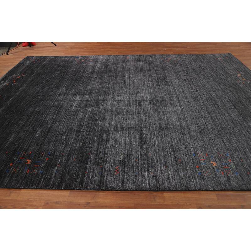Gabbeh Oriental Area Rug Handmade Tribal Grey Silk Carpet - 8'11" x 11'11"