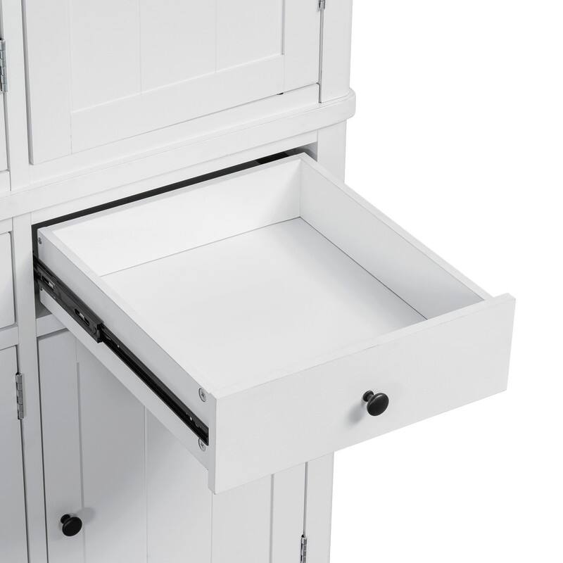 Farmhouse 74.8"Tall Freestanding Kitchen Pantry with Door Shelves,Adjustable Shelves, Pull-out Trays and Drawers