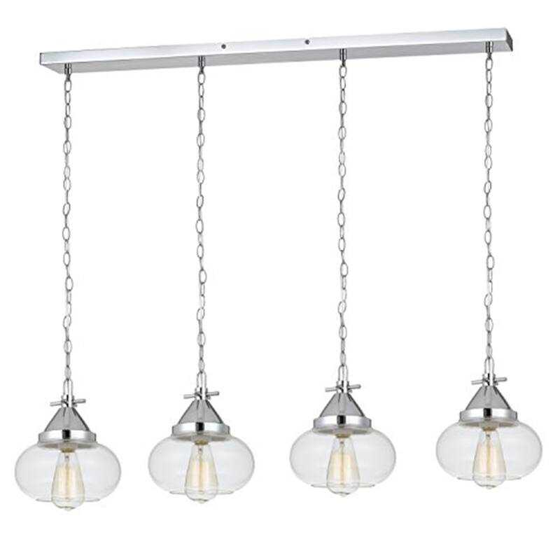 Tuscan Treats Chrome Pendant Lighting - 4 Light Glass Shade - 60W - Versatile Hanging Lamp - 9.5