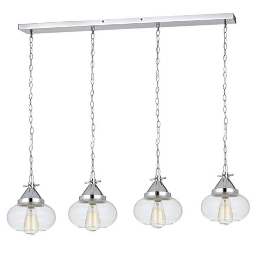 Tuscan Treats Chrome Pendant Lighting - 4 Light Glass Shade - 60W - Versatile Hanging Lamp - 9.5