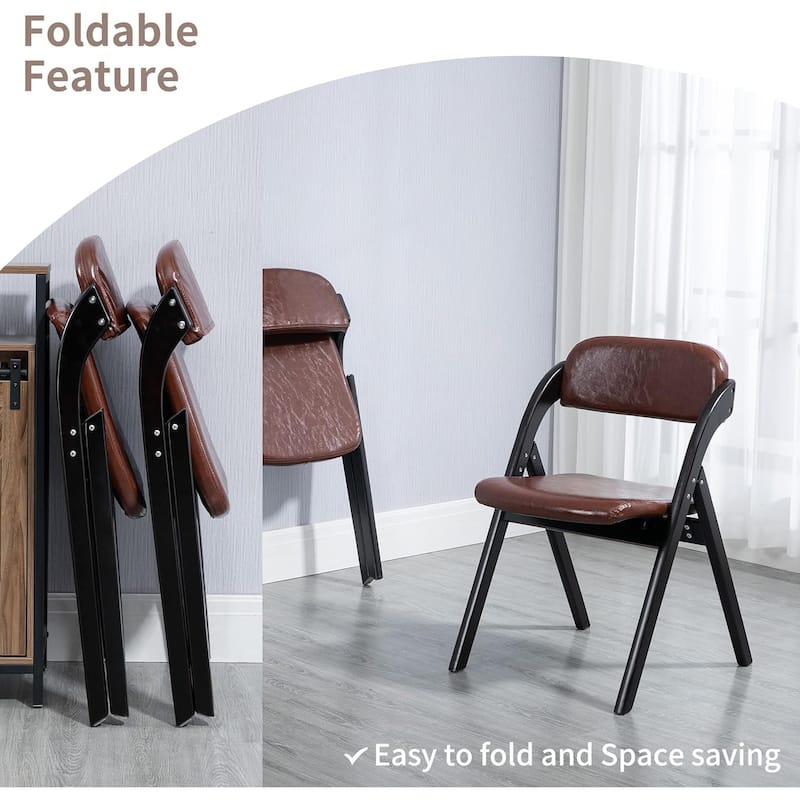 Wooden Stackable Dining Folding Chairs with Padded Seats(Set of 2)