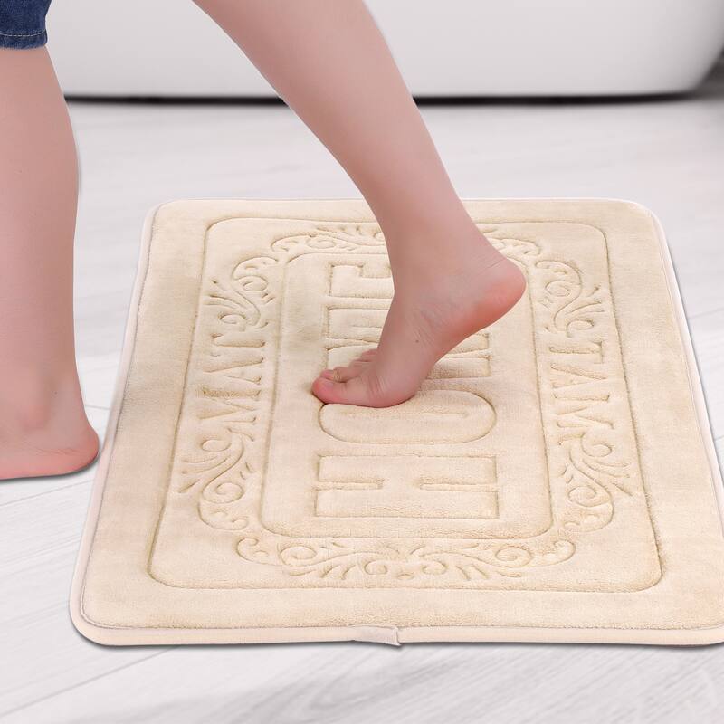 Memory Foam Bath Mat, Soft Non Slip and Absorbent Bathroom Rug, Comfortable, Thick Carpet for Floor, Tub and Shower - Khaki - 20" x 32"