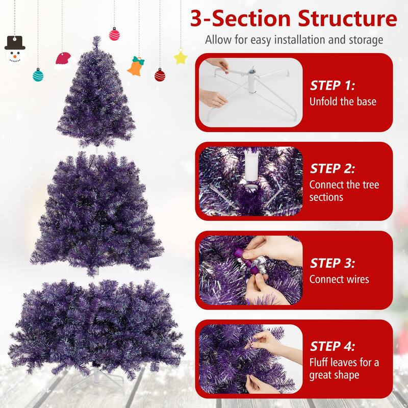 Gymax 7.5 FT Pre-Lit Tinsel Christmas Tree Artificial Xmas Tree w/