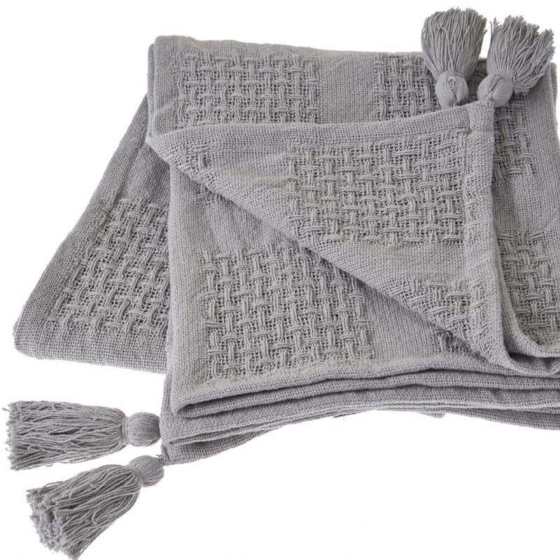 HomeRoots 50" X 60" Gray Woven Cotton Throw Blanket with Tassels