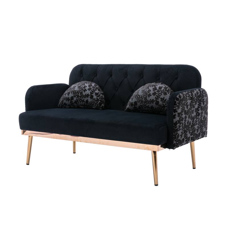 Black Vintage Style Velvet Fabric Sofa, Accent sofa, Loveseat Sofa with ...