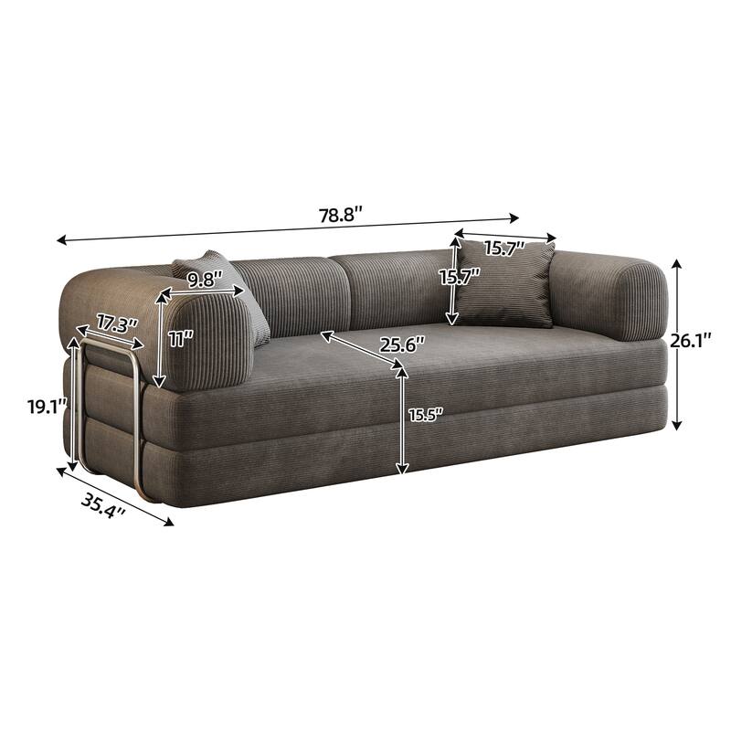 78.8" Convertible Floor Sofa Bed, Corduroy Folding Mattress Sofa Couch for Small Spaces ,No Assembly