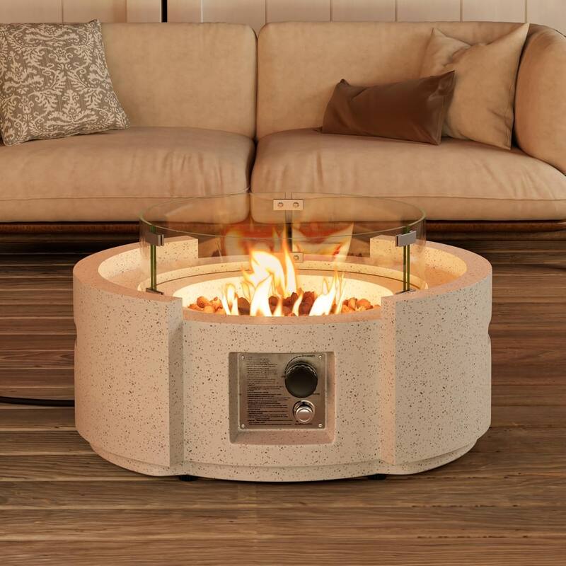 COSIEST 28''Outdoor Propane 40,000 BTU Fire Pit w Wind Glass and Tank