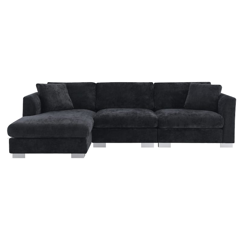 4-seat Chenille Indoor Sectional Sofa with Oversized Chaise
