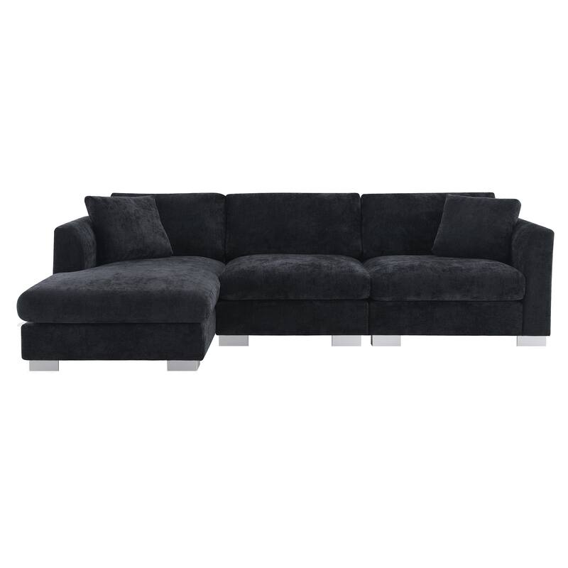 L-Shaped Sectional Sofa with Chaise Lounge, Oversized Chenille Upholstered Sofa, 4 Seater Sofa with 2 Throw Pillows