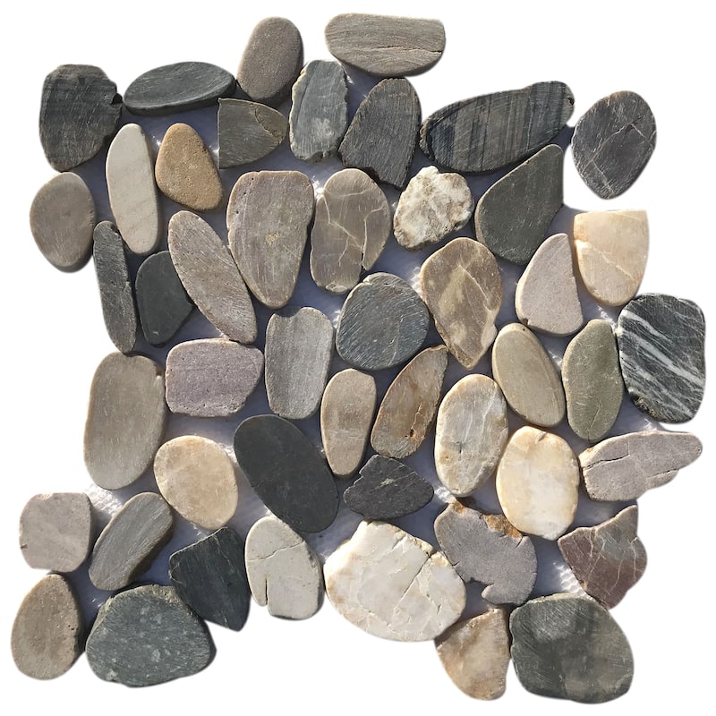 Rivera Natural Stone Sliced Pebble Mosaic Tile - 5 sheets (5.00 sf) - Multi-Color