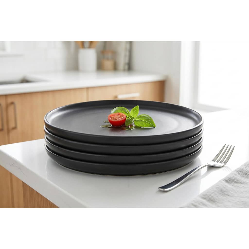 Lisbon Stoneware Dinner Plates, Set of 4 - 10.4-inch Round, Matte Black