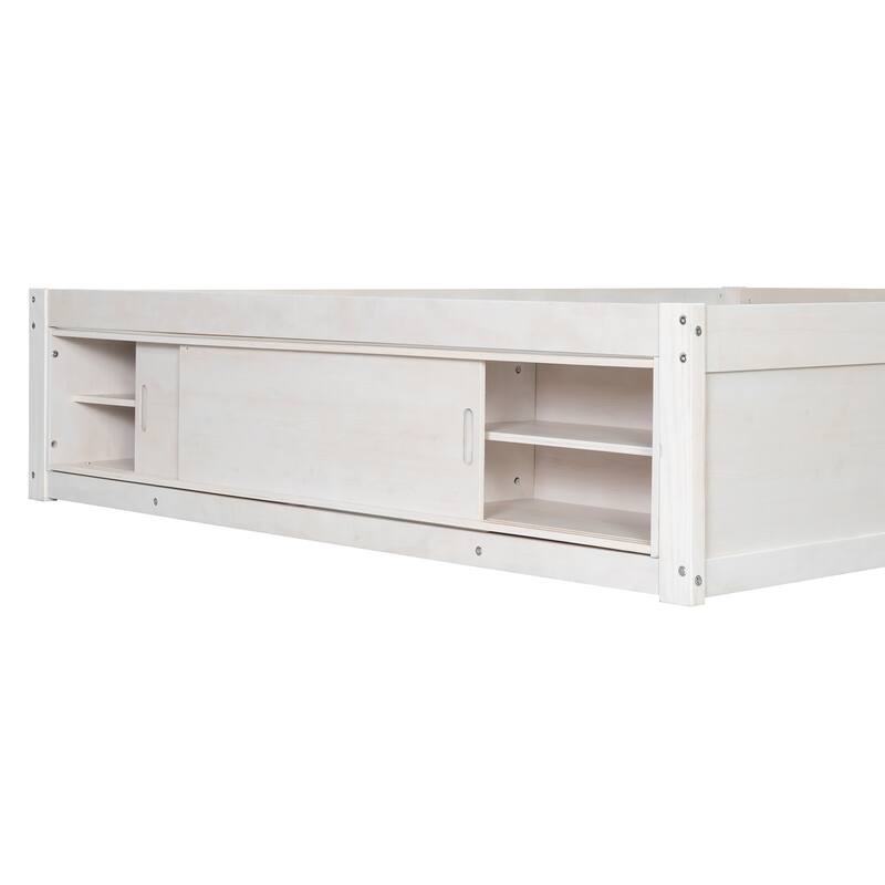 Queen Size Platform Bed Open Frame with Footboard Storage and 4 Drawers