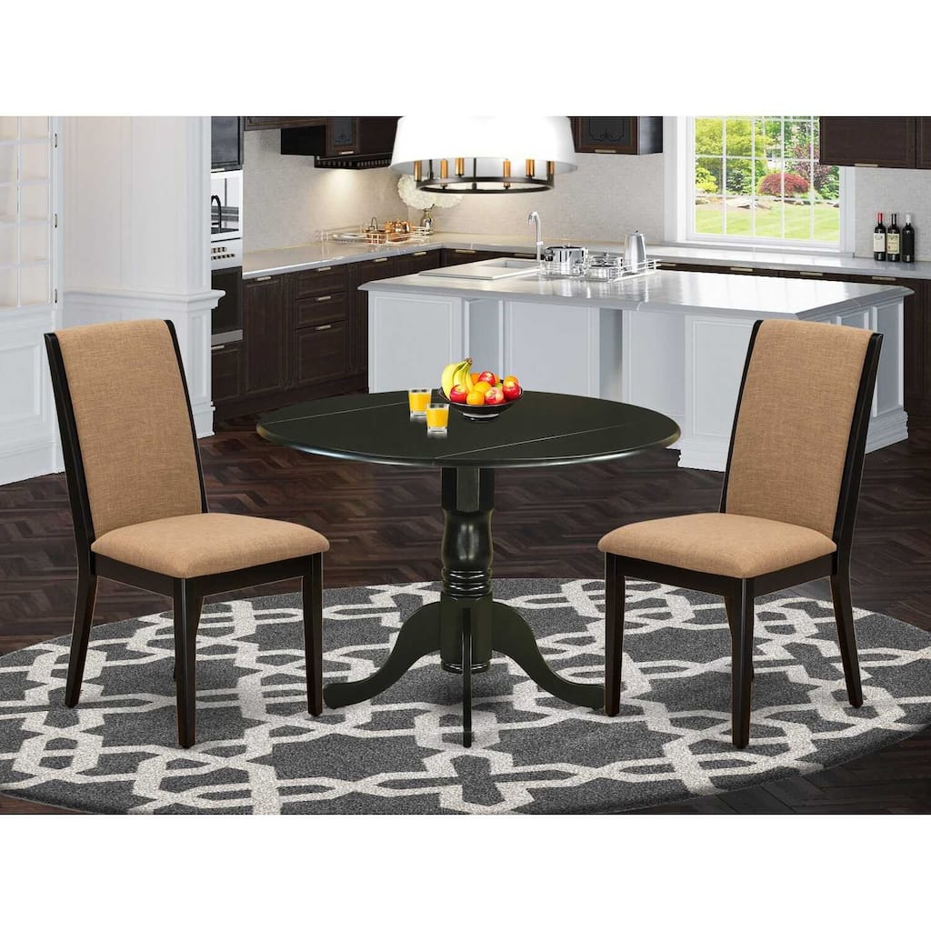 3-Piece Black Finish Solid Wood Top - Round Dining Room Set - Seats 4