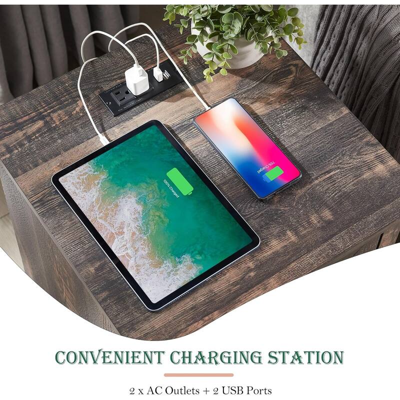 Modern Side Table with Charging Station, Nightstand, End Table