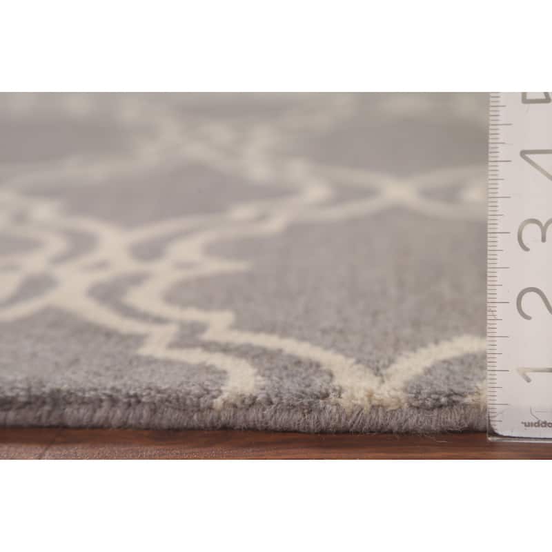 Geometric Trellis Area Rug Hand-Tufted Wool Carpet - 5'1" x 7'11"