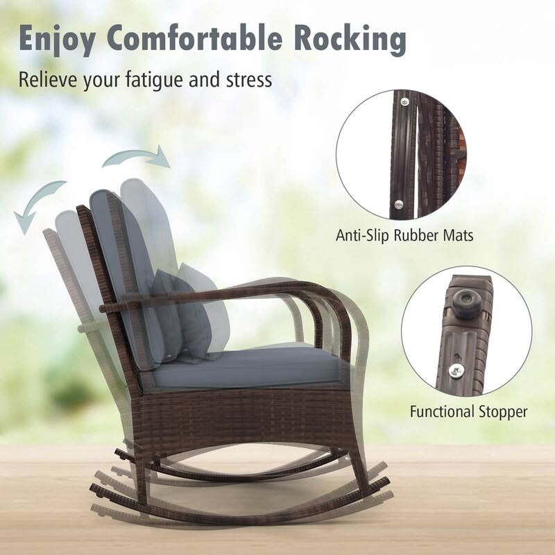 Costway 3 PCS Rocking Bistro Set with Removable Cushions & Tempered - See Details