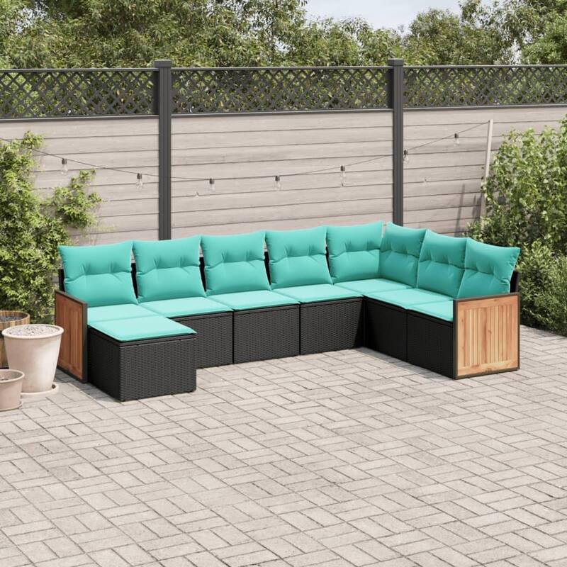 vidaXL 8 Piece Patio Sofa Set with Cushions Black Poly Rattan - 21.7x27.2x24.4-Without table