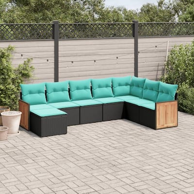 vidaXL 8 Piece Patio Sofa Set with Cushions Black Poly Rattan