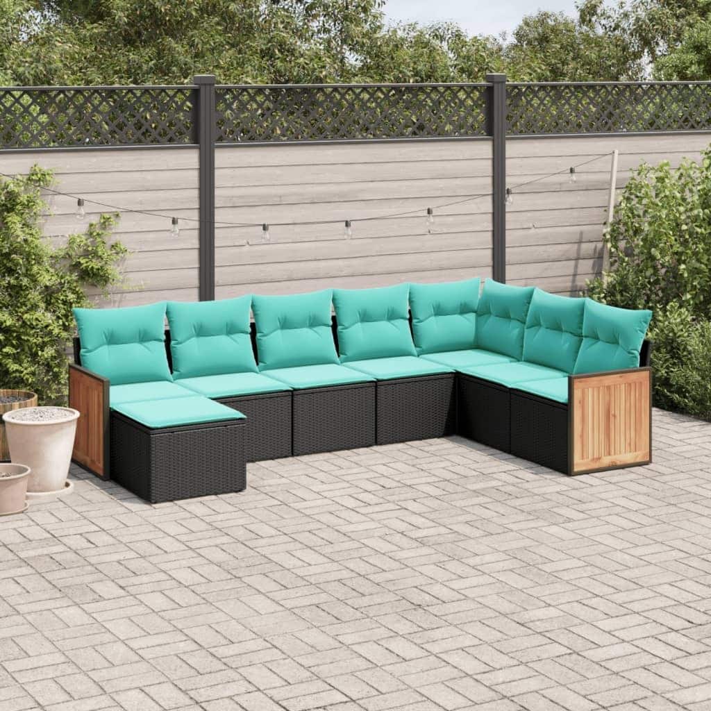 vidaXL 8 Piece Patio Sofa Set with Cushions Black Poly Rattan