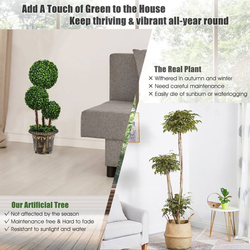 Costway 30'' Artificial Topiary Triple Ball Tree Indoor Outdoor UV - See Details