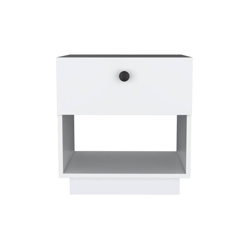 White Nightstand with Drawer and Open Shelf, Compact Side Table for Bedroom or Living Room