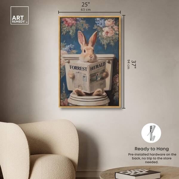 dimension image slide 19 of 24, Rabbit in Garden Toilet Bathroom Wall Art Canvas Print by Art Remedy