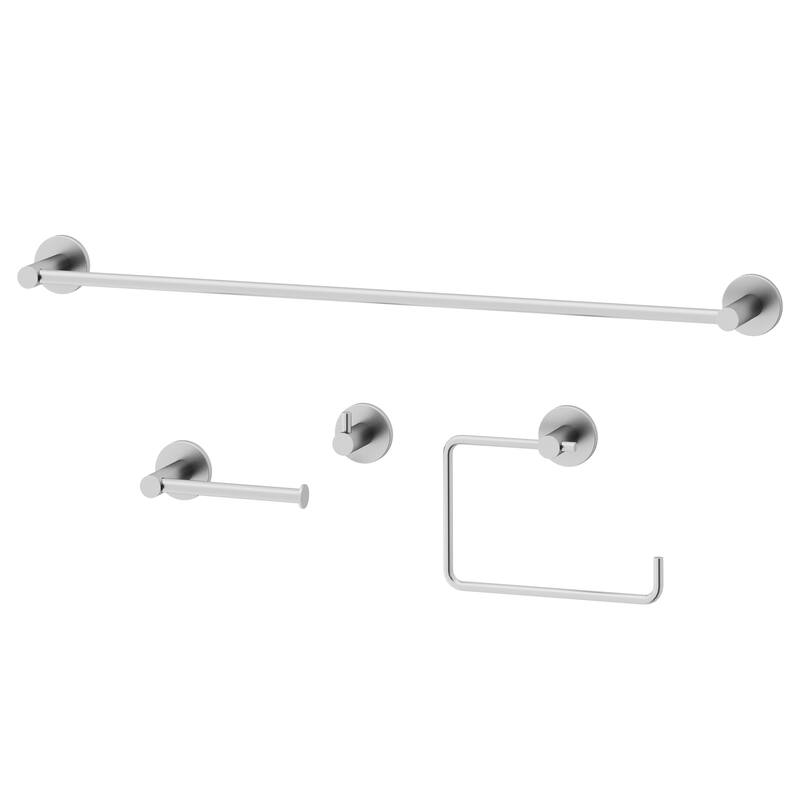 VIGO Cass 4-Piece Bathroom Hardware Accessory Set with 24 in. Towel Bar, Toilet Paper Holder, Hand Towel Holder, Hook - Brushed Nickel