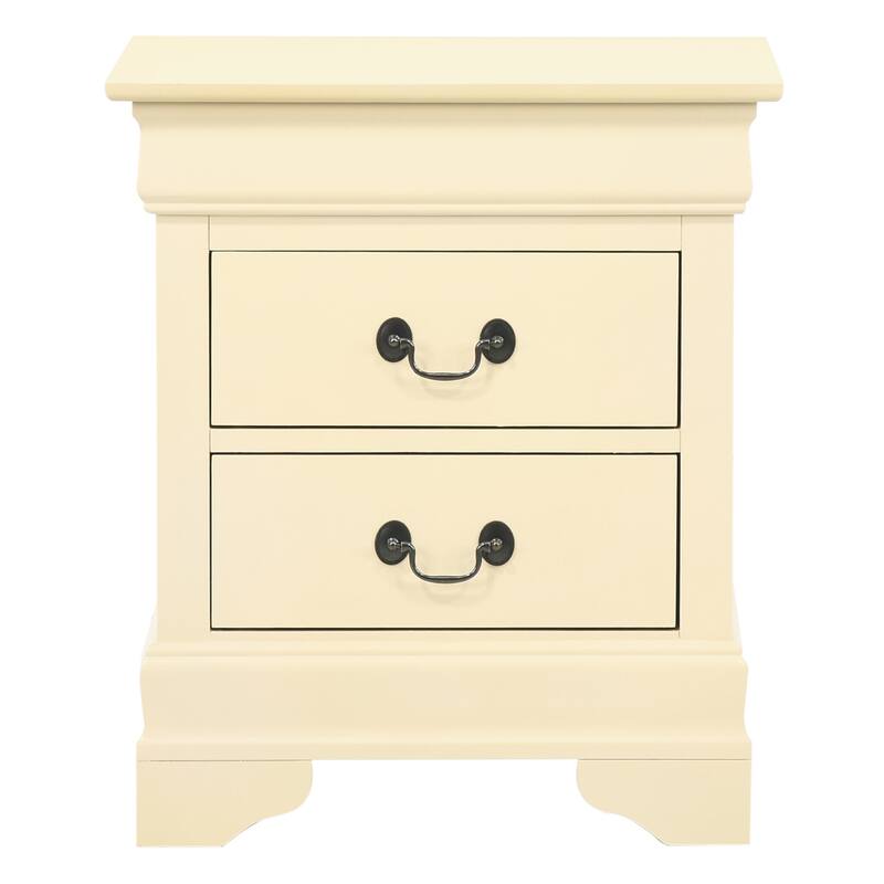 Beige Nightstand with Two Drawers, 24x21x16 Compact Bedside Storage Table with Soft Finish and Stylish Bedroom Use
