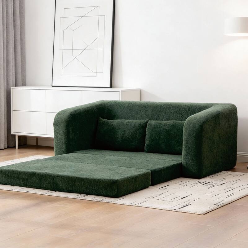 71.2"W 2-in-1 Foldable Pull Out Loveseat Sofa Bed Equipped with Armrest & Backrest Pillows