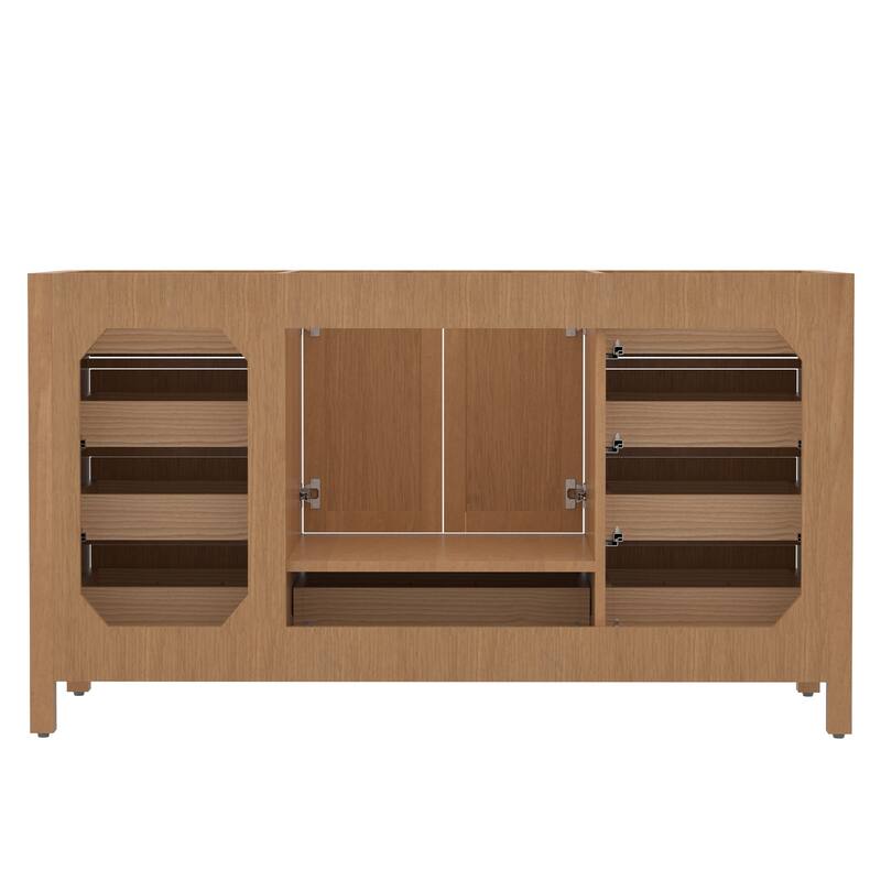 60 inch Solid Wood Freestanding Bath Vanity Engineered Countertop Undermount Rectangular Ceramic Sink - 60 inch