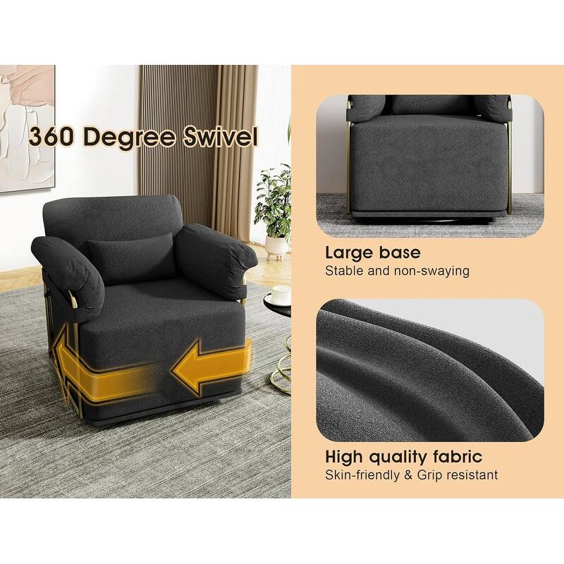 360 Degree Square Swivel Accent Sofa Chair with Gold Metal Legs