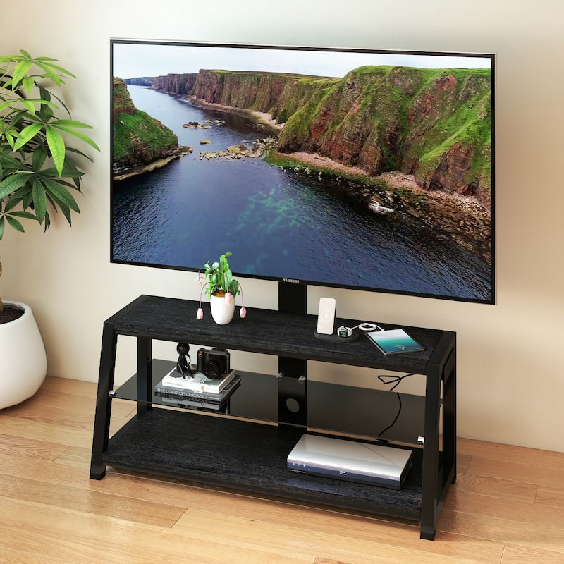 Swivel TV Stand with Glass Shelves, Entertainment Center Media Console with Adjustable Height & Charging Station